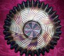 Vintage Fenton '' Ribbon Tie'' Metallic Blue Candy Edge 8.00 in. Art Glass Bowl