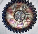 Vintage Fenton '' Ribbon Tie'' Metallic Blue Candy Edge 8.00 in. Art Glass Bowl