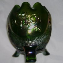 Vintage Nortwood '' Fine Cut and Roses'' Green- Footed Rose Bowl
