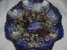 Vintage Fenton, ''Peacock and Urn'' Persion Blue, (8) ruffle, ( Beaded Berry Exterior ) Art Glass Bowl