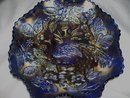 Vintage Fenton, ''Peacock and Urn'' Persion Blue, (8) ruffle, ( Beaded Berry Exterior ) Art Glass Bowl