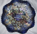 Vintage Fenton, ''Peacock and Urn'' Persion Blue, (8) ruffle, ( Beaded Berry Exterior ) Art Glass Bowl