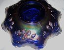 Vintage Fenton, ''Peacock and Urn'' Persion Blue, (8) ruffle, ( Beaded Berry Exterior ) Art Glass Bowl