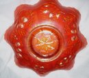 Vintage Fenton, ''Peacock and Grapes- Varient'' Leaf Circle on Exterior'' 9 in. 8 ruffled Art Glass Bowl