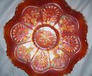 Vintage Fenton, ''Peacock and Grapes- Varient'' Leaf Circle on Exterior'' 9 in. 8 ruffled Art Glass Bowl