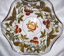 Vintage Northwood, ''Paneled Cherries'' Intaglio, Red and Gold Enameled 10.125 inch Center Bowl
