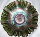 Vintage Northwood, ''Stippled Rays'' Stippled, Emerald Green, 9'' Three in one, Art Glass Bowl