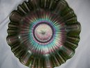 Vintage Northwood, ''Stippled Rays'' Stippled, Emerald Green, 9'' Three in one, Art Glass Bowl