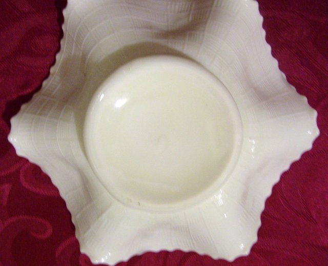Vintage Northwood, Varient and Rare ''White''-Grape and Cable'' 6 Ruffle/ Basketweave exterior, 7and 5/8 inch Art Glass Bowl