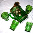 Vintage ,Northwood, Intagilo, '' Peach '' Pattern-Emerald Green-Five Piece Water Set