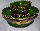 Vintage,Northwood, Intaglio ,'' Peach '' 5 piece Emerald Green Five Piece Berry Set