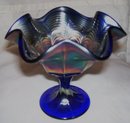 Fenton,''Peacock Tail'' Vintage- 6 Ruffle, Electric Blue Compote