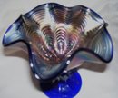 Fenton,''Peacock Tail'' Vintage- 6 Ruffle, Electric Blue Compote