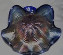 Fenton,''Peacock Tail'' Vintage- 6 Ruffle, Electric Blue Compote