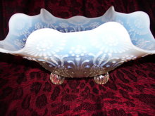 Vintage, Northwood, '' Daisy'' French Opalescent, Tri- corner, ball footed bowl