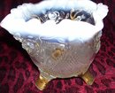 Vintage, French Opalsecent, Northwood, Goofus Decorated '' Fine Cut and Roses, White, gold enameled Candy dish