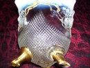 Vintage, French Opalsecent, Northwood, Goofus Decorated '' Fine Cut and Roses, White, gold enameled Candy dish