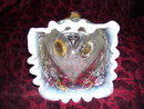 Vintage, French Opalsecent, Northwood, Goofus Decorated '' Fine Cut and Roses, White, gold enameled Candy dish