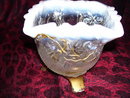 Vintage, French Opalsecent, Northwood, Goofus Decorated '' Fine Cut and Roses, White, gold enameled Candy dish