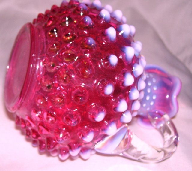 Fenton Art Glass-Cranberry Hobnail Opalescent 5 inch Cruet