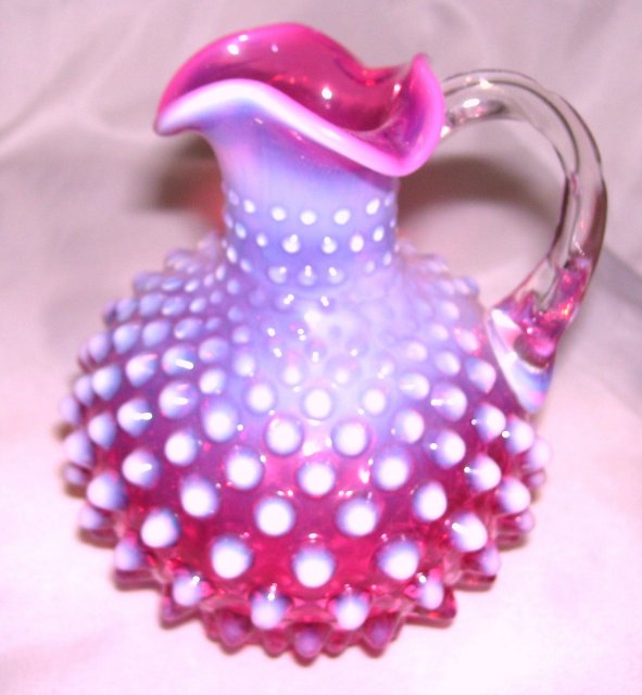 Fenton Art Glass-Cranberry Hobnail Opalescent 5 inch Cruet