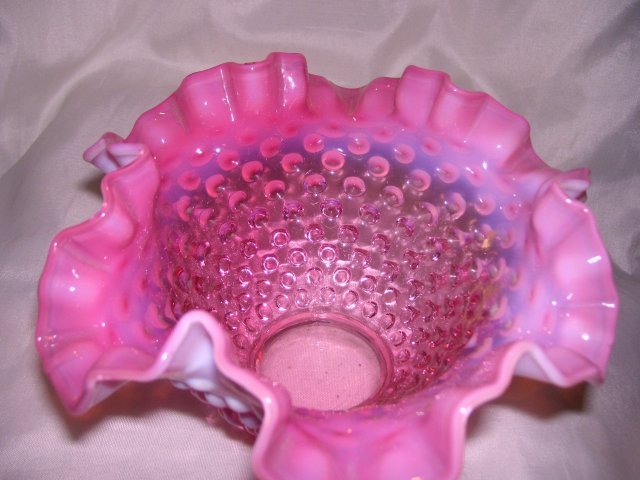 Fenton Art Glass-Cranberry Hobnail Opalescent 7 inch bowl