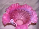 Fenton Art Glass-Cranberry Hobnail Opalescent 7 inch bowl