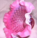 Fenton Art Glass-Cranberry Hobnail Opalescent 7 inch bowl