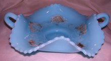 Vintage Northwood, '' Poppy Scroll'' Intagilo( Googus ) Decorated , Turquoise, 2 handled Card Tray