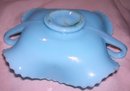 Vintage Northwood, '' Poppy Scroll'' Intagilo( Googus ) Decorated , Turquoise, 2 handled Card Tray