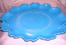 Vintage, Turquoise Blue , Floral Motif, Art Glass Dresser Tray and Matching Dresser Trinket Box