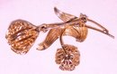A -Ladys Gold PlatedTwo Flower Filigre Brooch-Leaf Pin