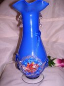 A Blue Overlay Blown Glass 10 inch Art Glass Vase