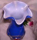 A Blue Overlay Blown Glass 10 inch Art Glass Vase