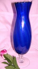 A Blue Overlay Blown Glass 10 inch Art Glass Vase