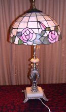 A Vintage Double Pull Chain, Decorative Victorian Arts Sculpture Lamp with A Contemory Tiffany Style Leaded Glass Shade