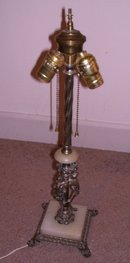 A Vintage Double Pull Chain, Decorative Victorian Arts Sculpture Lamp with A Contemory Tiffany Style Leaded Glass Shade