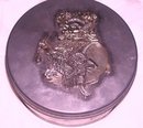 A Santa Metzke Pewter Tin Cookie Cannister
