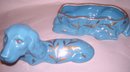 Limoges France,MOD-DEP-Papillion-Bassett Hound Trinket Box/ Blue With Gold Gilted Leaf Foilage