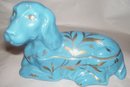 Limoges France,MOD-DEP-Papillion-Bassett Hound Trinket Box/ Blue With Gold Gilted Leaf Foilage