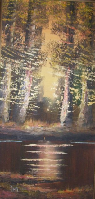 Autum Trees with Brook , Signed