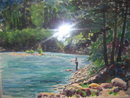 A Fishing Scene by The artist-Everett- Watercolor Signed Everett 91