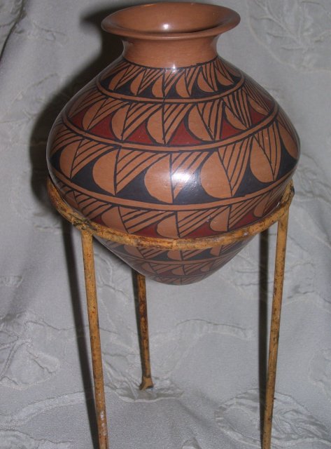 A Balck and Brown Geometric Olla Vase,