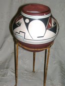 A Handcrafted, Navajo Indian, Mary Saxon- Geometric design, Southwest Pottery Vase, signed Mary Saxon, Navajo