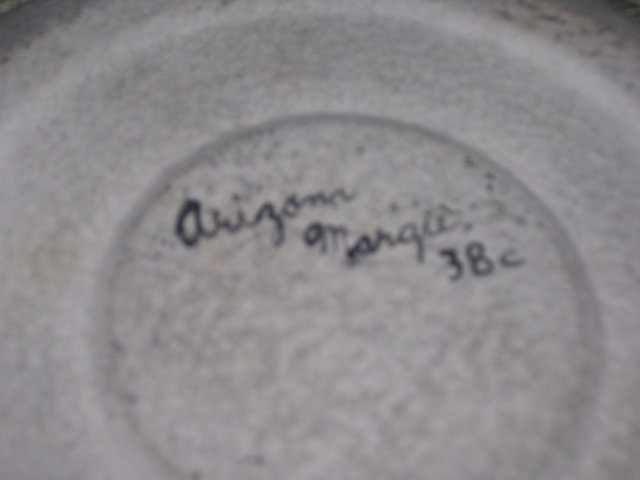 Margie of Arizona ,Decorated Art Pottery Bowl with Turquoise Gem stones by Margie of Arizona