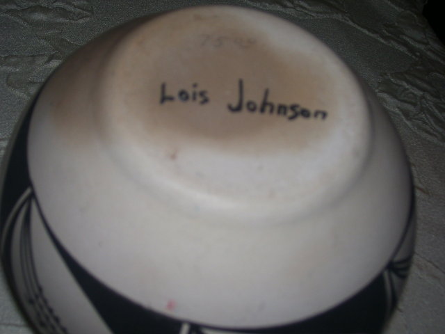 Native American Decorated Art Pottery Bowl by Lois Johnson