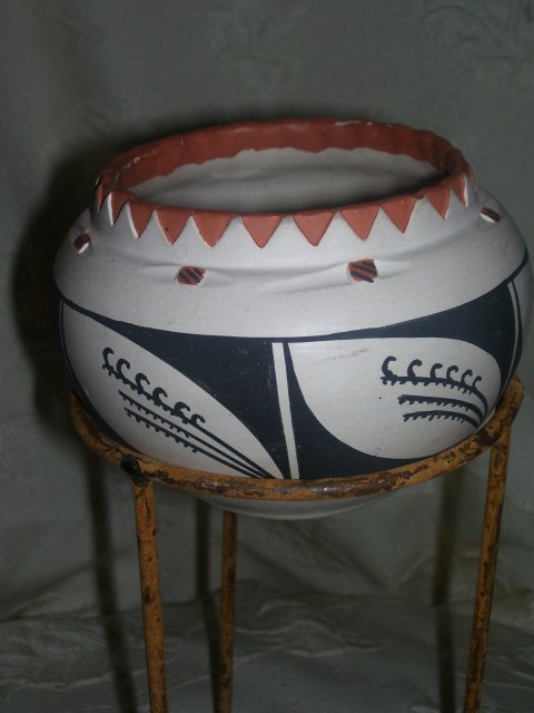 Native American Decorated Art Pottery Bowl by Lois Johnson