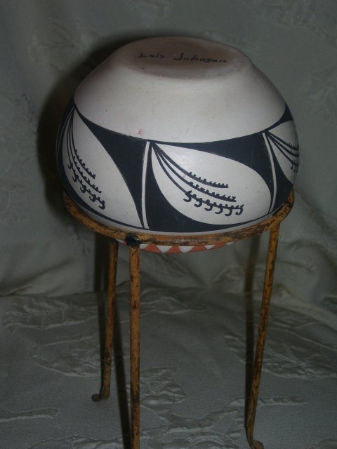 Native American Decorated Art Pottery Bowl by Lois Johnson