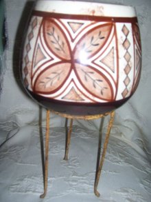 Handcrafted under glaze, with Geometric leaf motif pot by HALE AHI-koval Hawaii