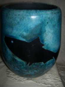 A large Decorative arts-Whales/Ocean Pottery vase,by Harold Long, Eastern Band of The Cherokee Indians,20th century